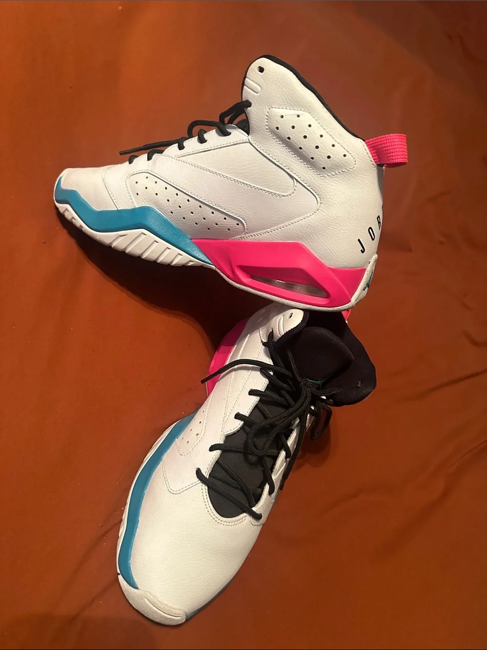 Jordan White High-Top Sneakers with Pink & Teal Accents